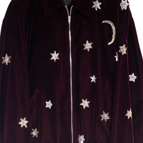 Saint Laurent Men Teddy Jacket 56 Burgundy Gold Star Moon Sequence Velvet Fw16 - Picture 2 of 8